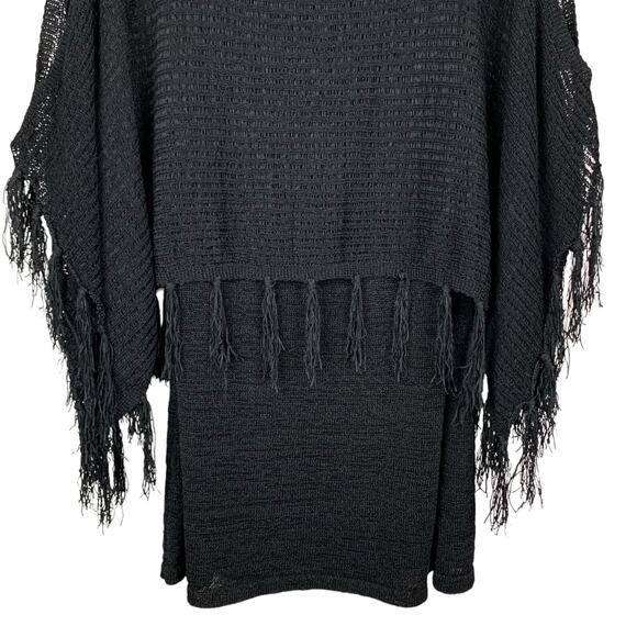 Soft Surroundings Fringe Sweater Black Knit Overlay Split Sleeve Womens S Petite - Picture 4 of 8